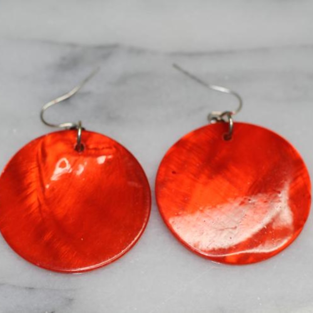 Round Red Glass Earrings